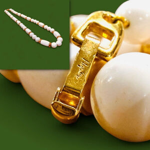 Vintage Napier White Beaded Necklace Gold Tone Accents 27” Long MCM Retro Mod